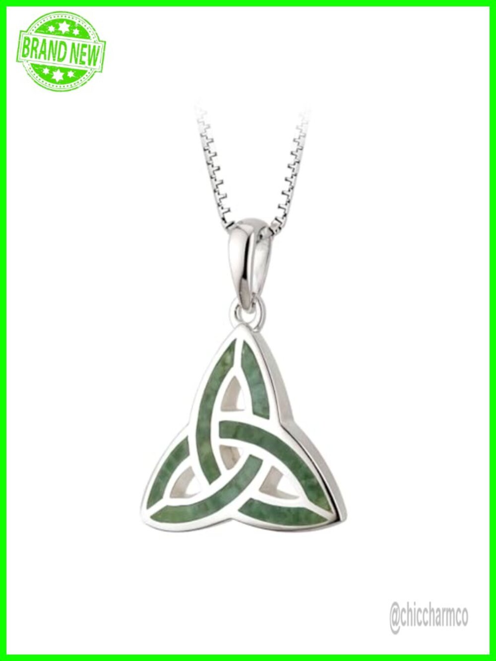 Sterling Silver Trinity Knot Connemara Marble Pendant Necklace 18"
